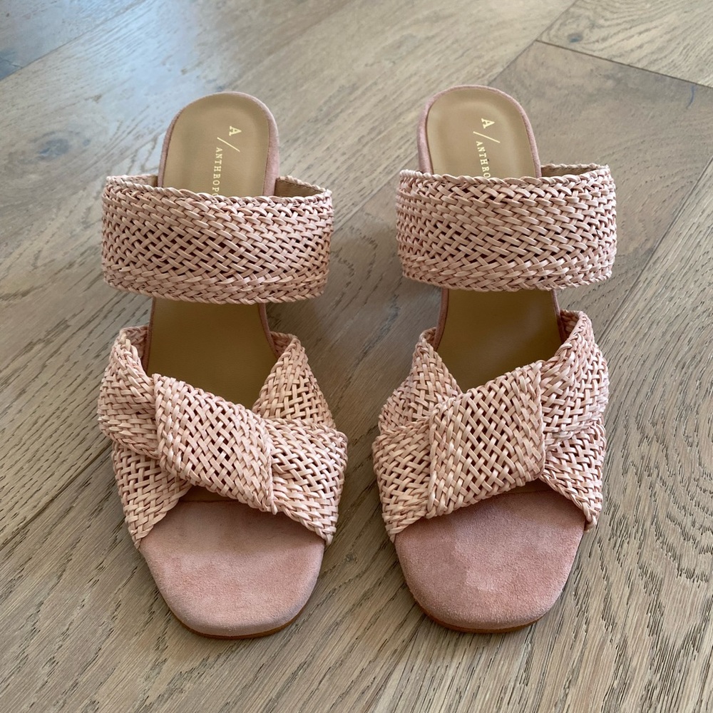 Anthropologie raffia heel sandal blush pink size 8 (39)